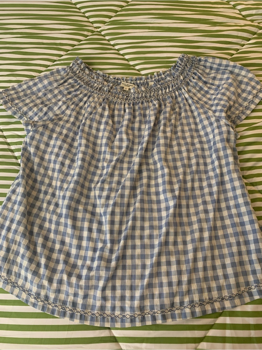 Max Studio Blue and White Gingham Off-Shoulder Top - Picture 2 of 8